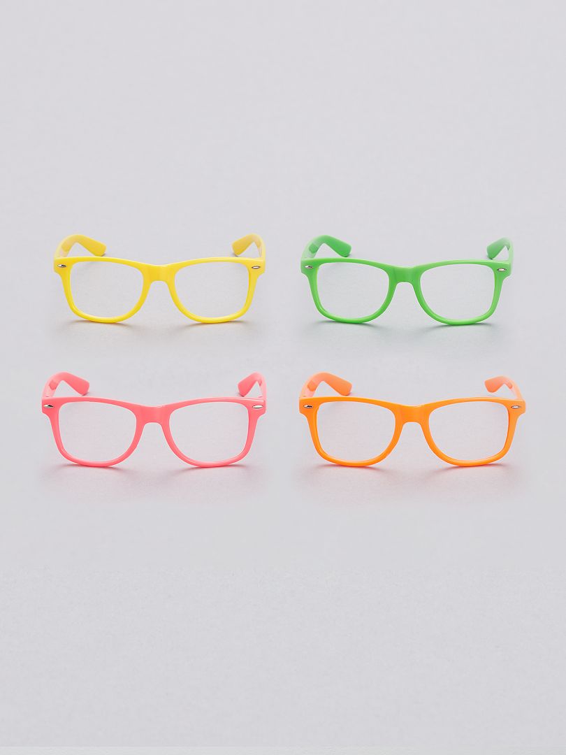 Set van 4 neonkleurige brillen zonder glazen meerkleurig - Kiabi