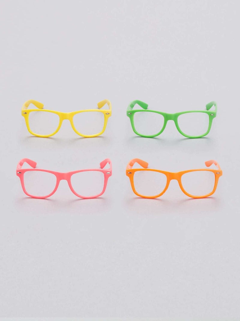 Set van 4 neonkleurige brillen zonder glazen meerkleurig - Kiabi