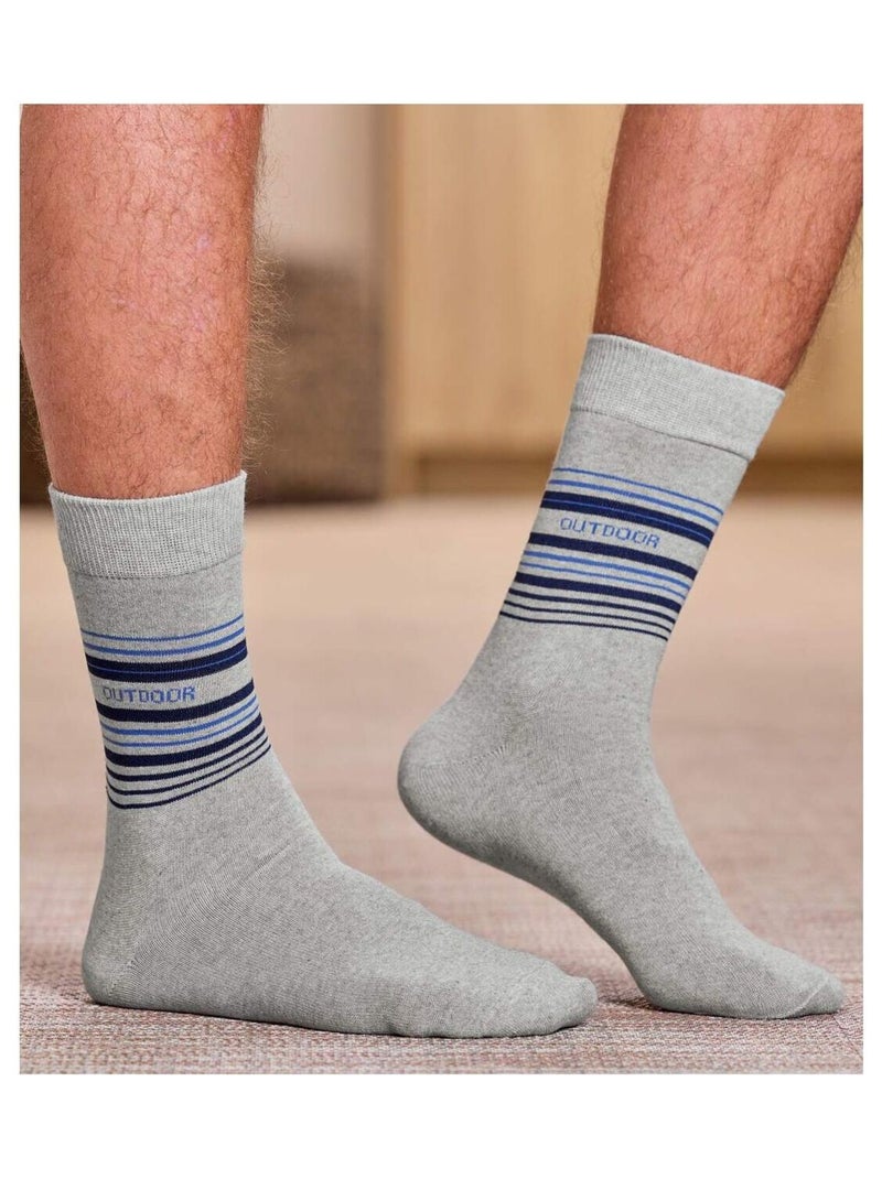 Set van 4 paar sokken met jacquardmotief  - ATLAS FOR MEN Blauwgrijs - Kiabi