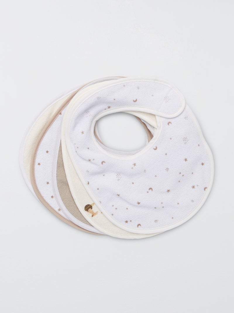Set van 5 badstof slabbetjes WIT - Kiabi