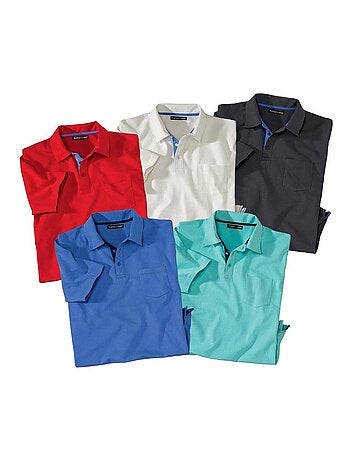 Set van 5 effen poloshirts - ATLAS FOR MEN