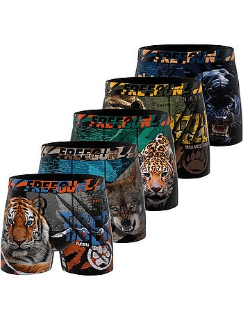Set van 5 herenboxershorts, 2 jaar garantie, wild animals