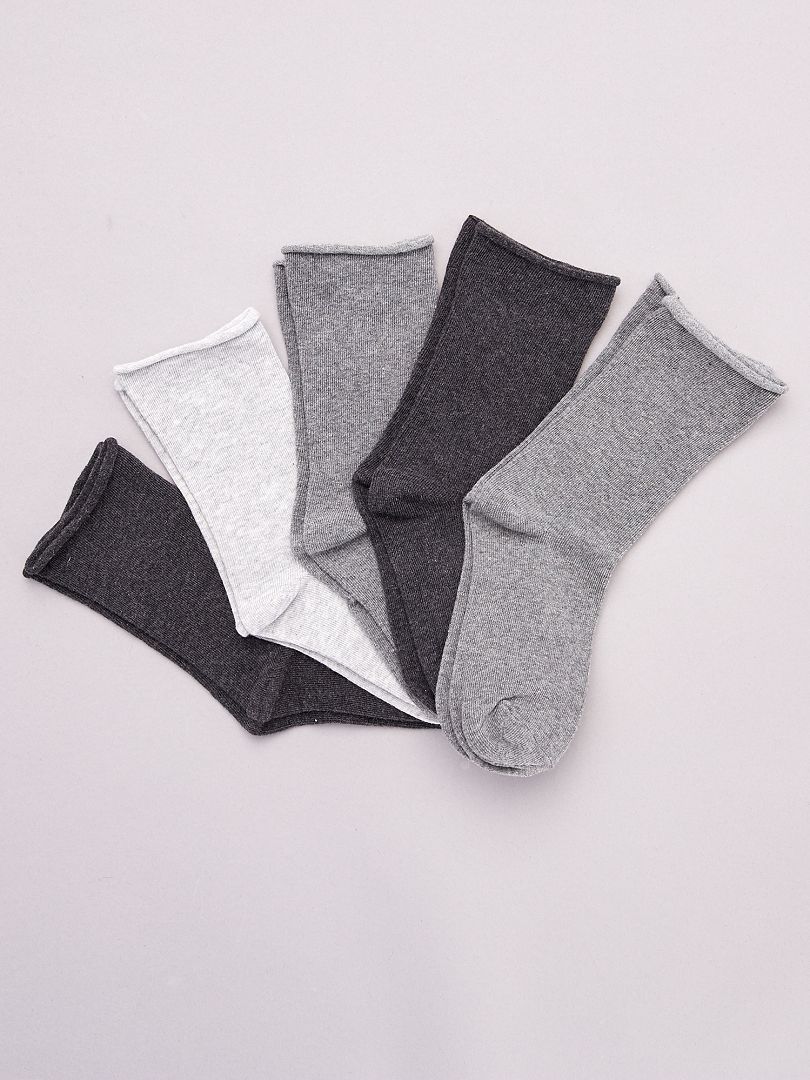 Set van 5 paar effen sokken van biologisch katoen grijs - Kiabi