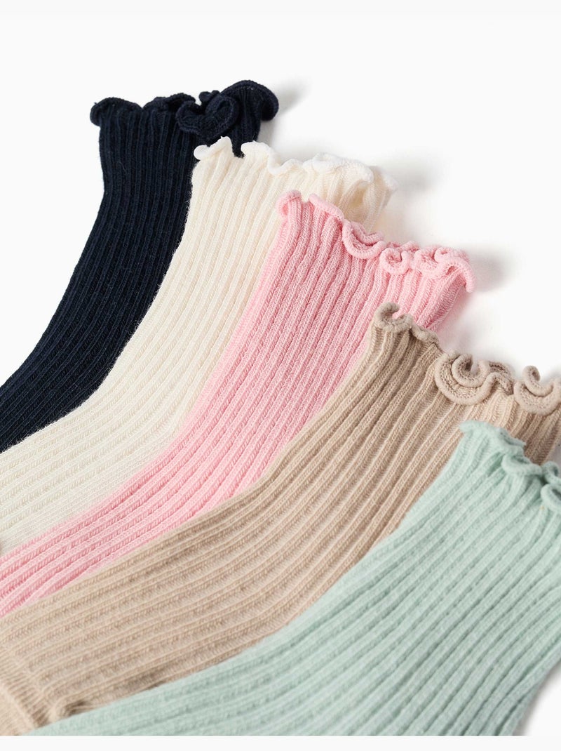 Set van 5 paar geribbelde sokken met golvende boord Multicolor - Kiabi