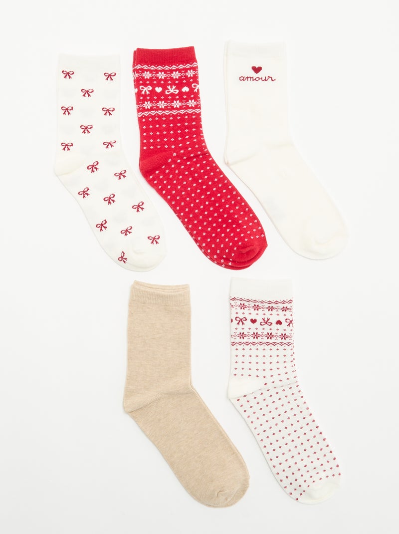 Set van 5 paar kerstsokken Rood - Kiabi