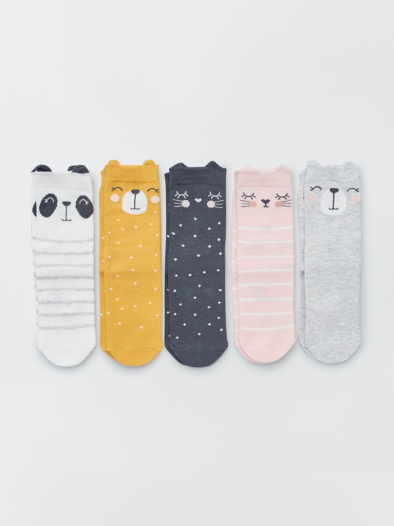 Set van 5 paar sokken met 'dieren' GRIJS - Kiabi