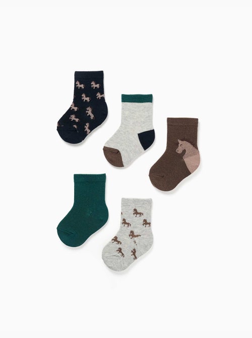 Set van 5 paar sokken met paarden - Kiabi