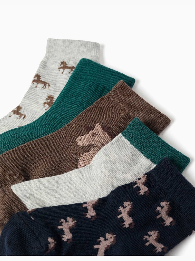 Set van 5 paar sokken met paarden Multicolor - Kiabi