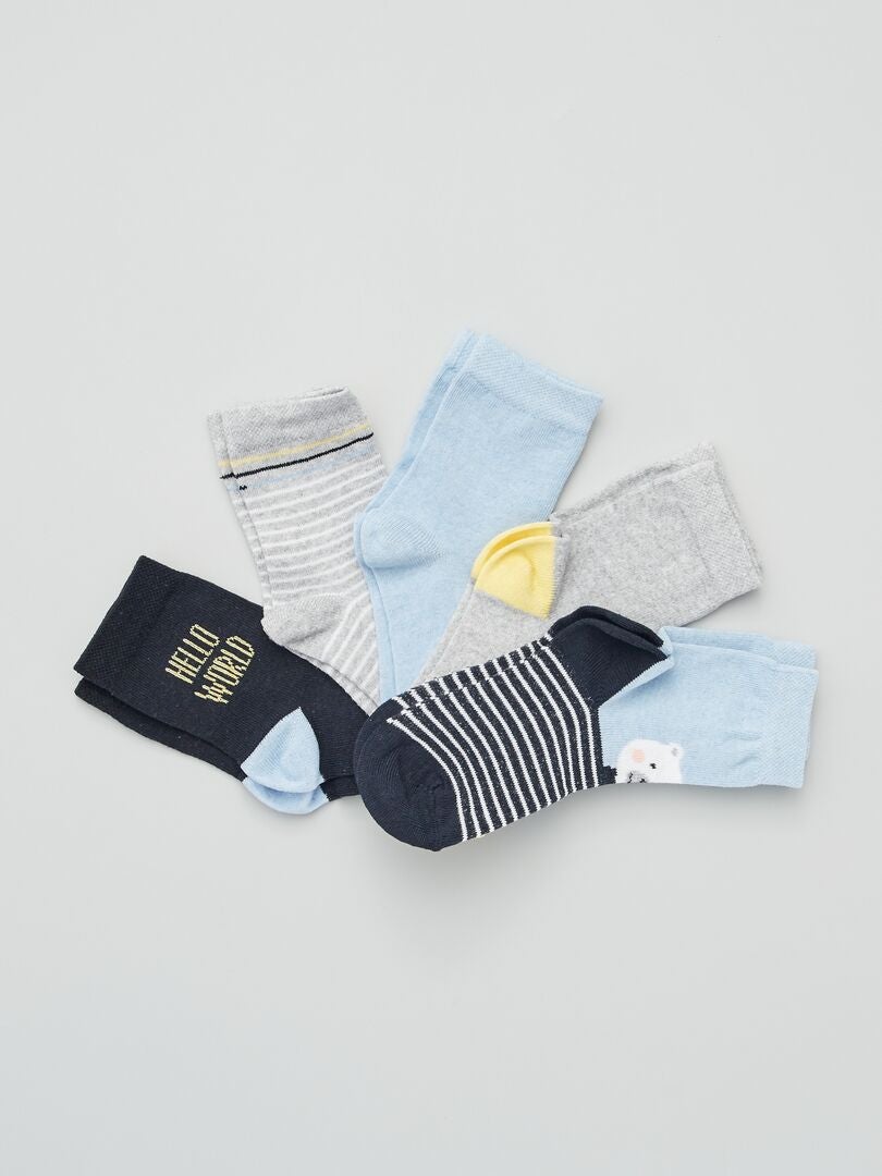Set van 5 paar sokken met print blauw - Kiabi