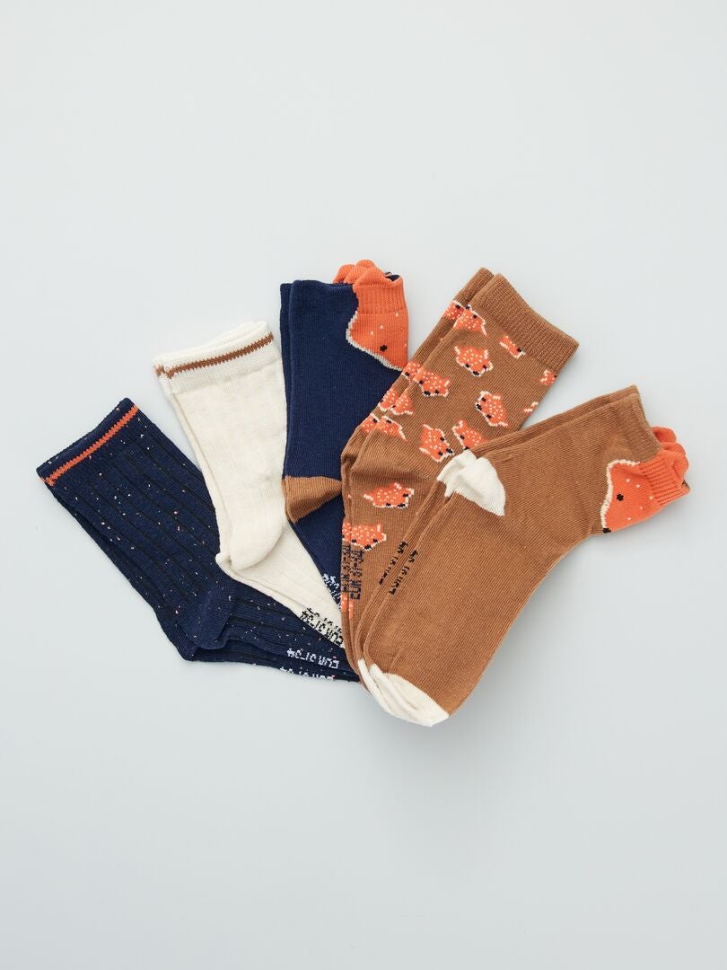 Set van 5 paar sokken met print BLAUW - Kiabi