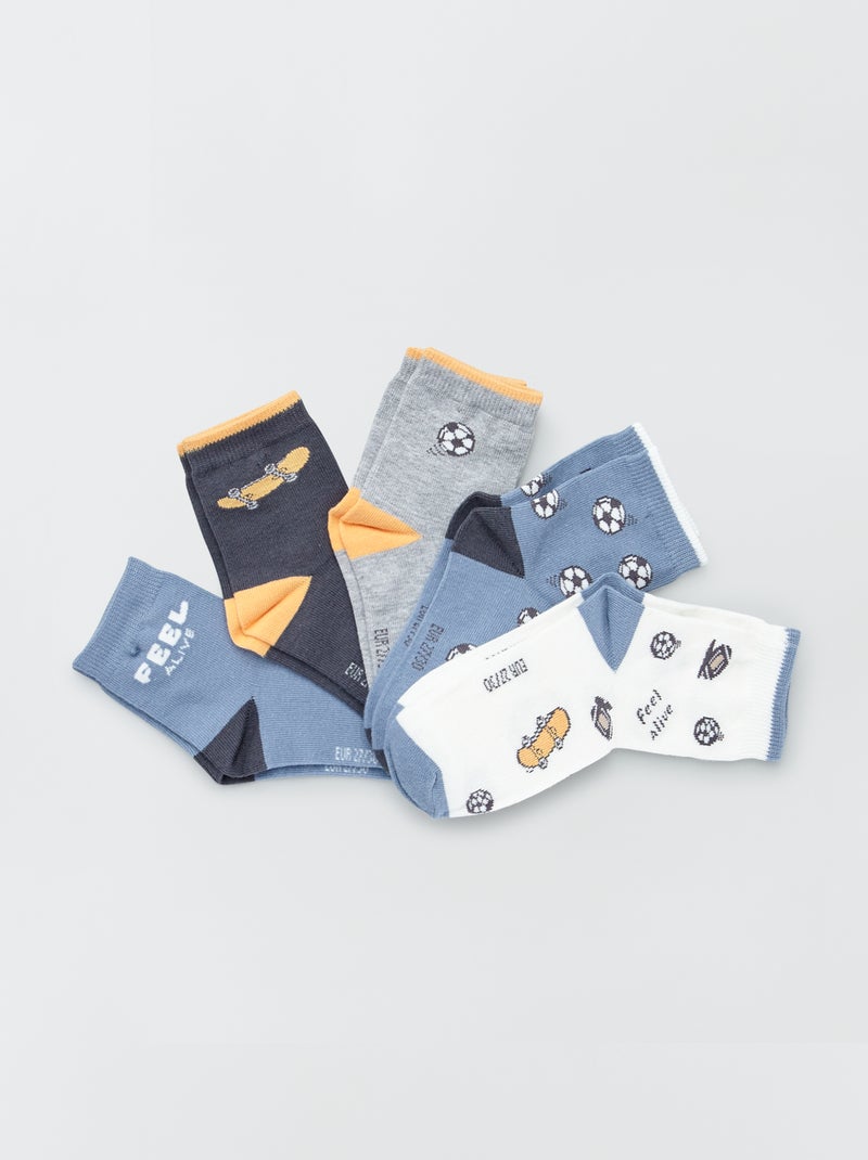 Set van 5 paar sokken met print BLAUW - Kiabi