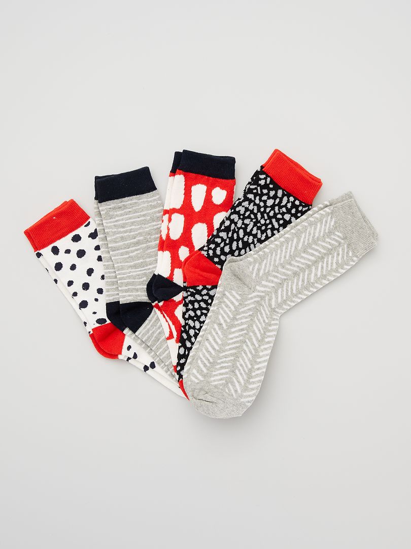 Set van 5 paar sokken met print rood / grijs - Kiabi
