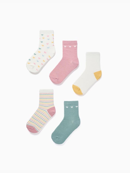 Set van 5 paar sokken met strepen/harten - Kiabi Set van 5 paar sokken met strepen/harten - Kiabi