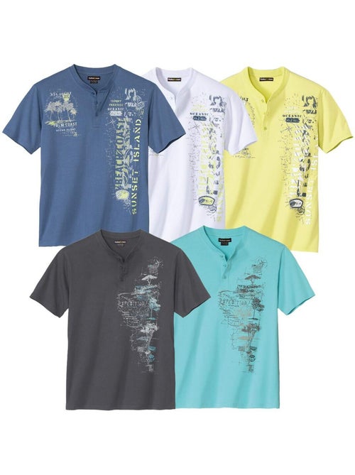 Set van 5 t-shirts met henley kraag oceanic - atlas for men - Kiabi Set van 5 t-shirts met henley kraag oceanic - atlas for men - Kiabi