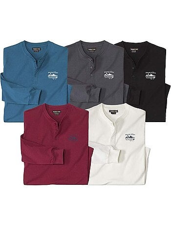 Set van 5 t-shirts met lange mouwen en henleykraag - atlas for men