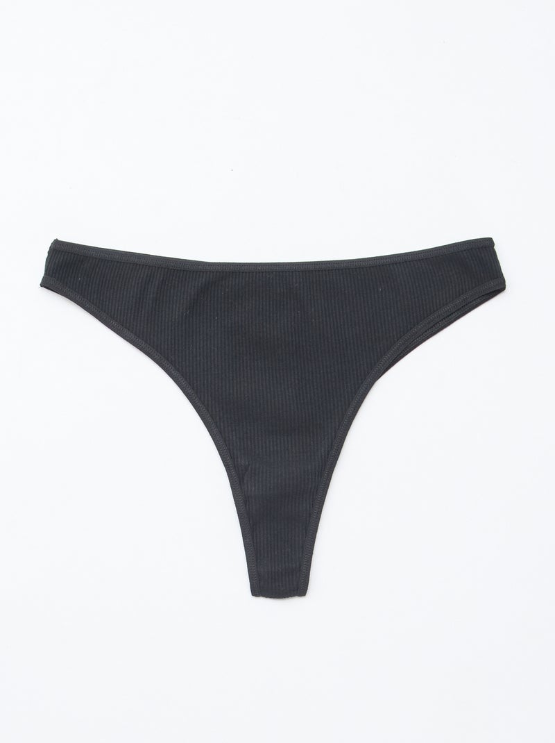 Set van 5 tanga's van ribtricot Zwart - Kiabi