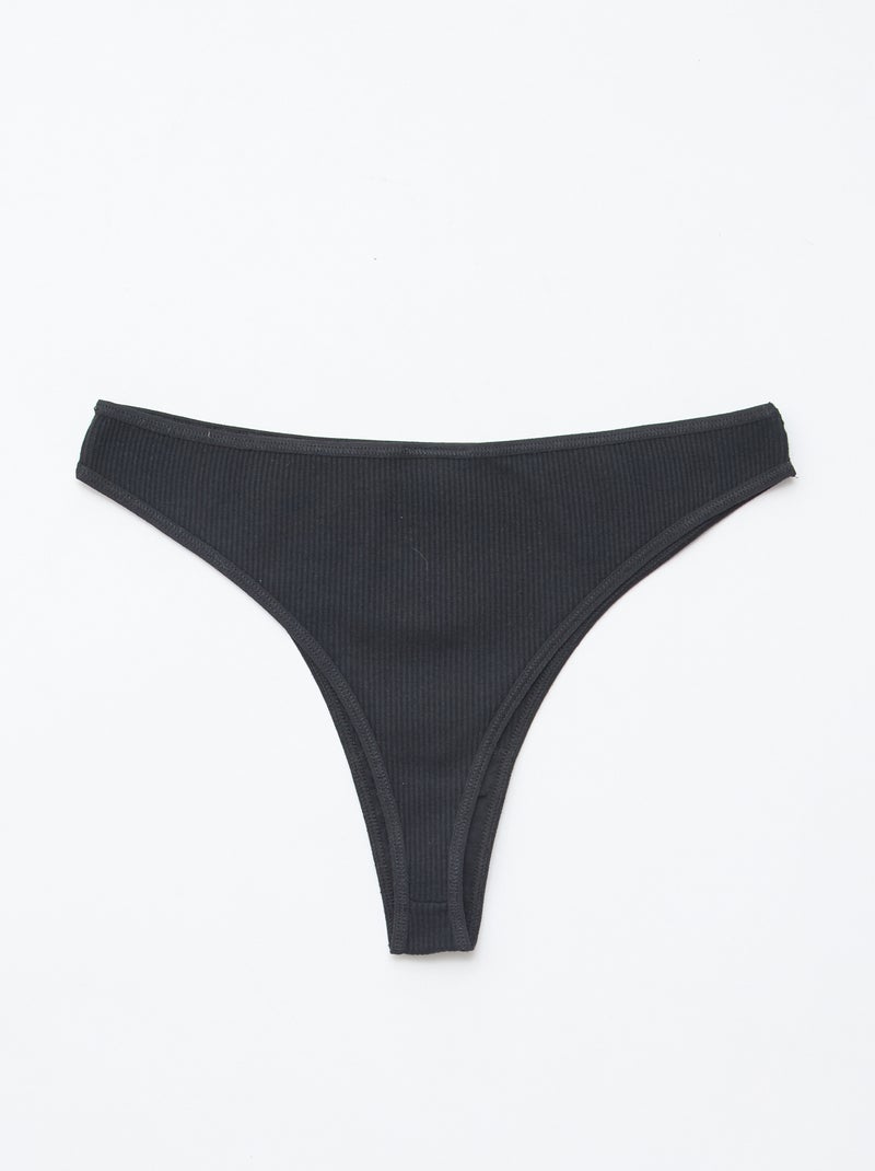 Set van 5 tanga's van ribtricot Zwart - Kiabi