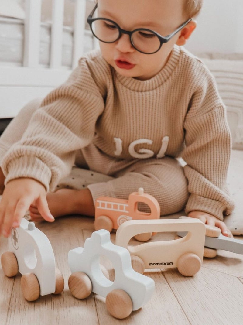 Set van 6 houten voertuigen voor baby's vanaf 12 maanden – veilig en educatief speelgoed Beige - Kiabi