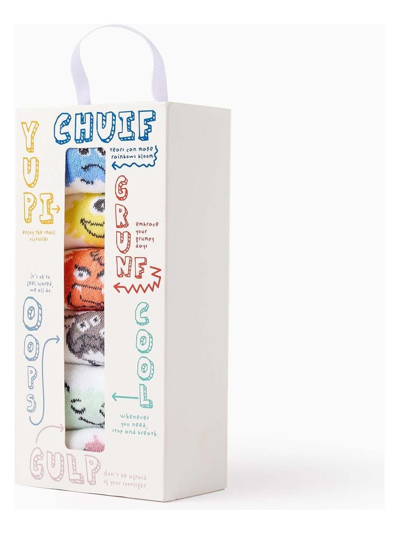 Set van 6 paar sokken 'emoties' Wit - Kiabi