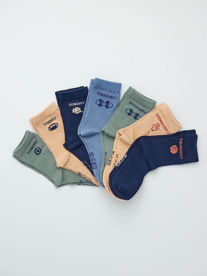 Set van 7 paar sokken met de dagen van de week KAKI - Kiabi