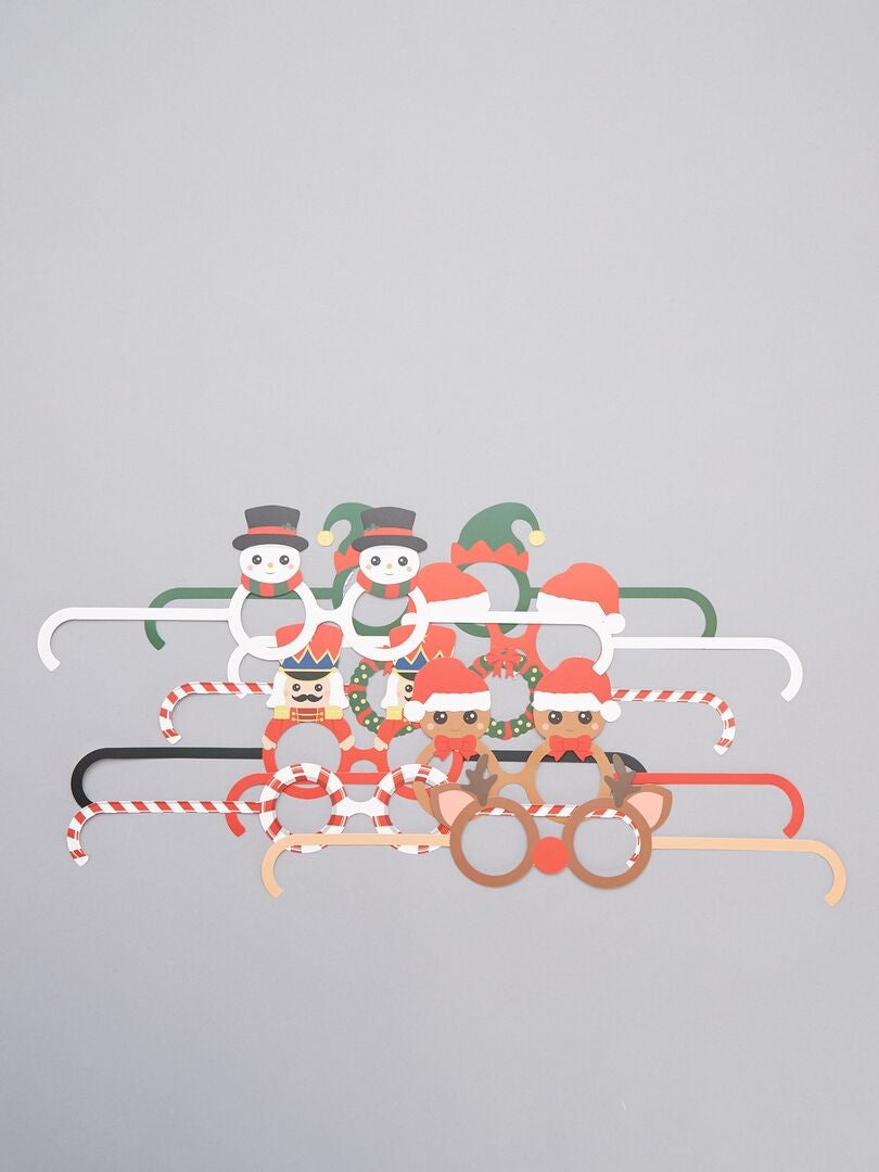 Set van 8 papieren kerstbrillen meerkleurig - Kiabi