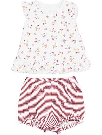 Set van baby-t-shirt en short van biologisch katoen, cerise