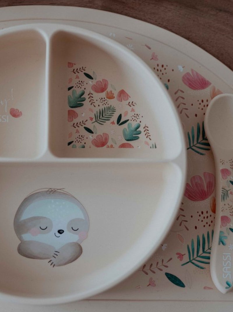 Set van siliconen vork en lepel, dieren Beige - Kiabi