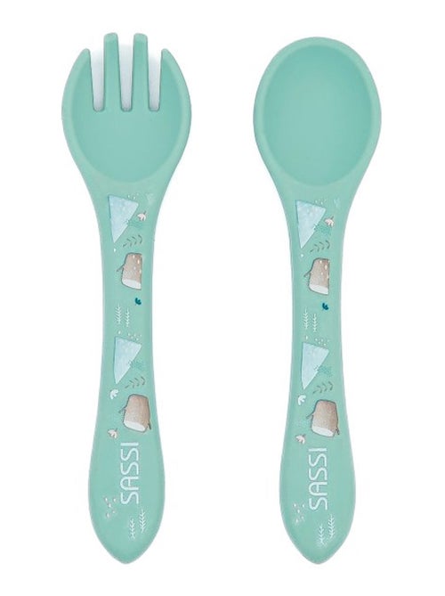 Set van siliconen vork en lepel, dieren - Kiabi