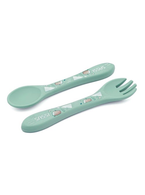 Set van siliconen vork en lepel, dieren - Kiabi