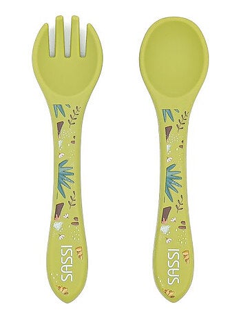 Set van siliconen vork en lepel, dieren