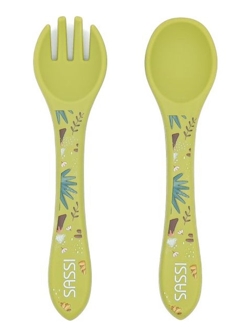 Set van siliconen vork en lepel, dieren - Kiabi