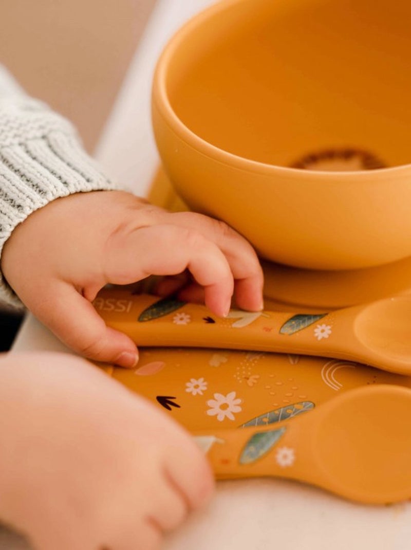 Set van siliconen vork en lepel, dieren Oranje - Kiabi