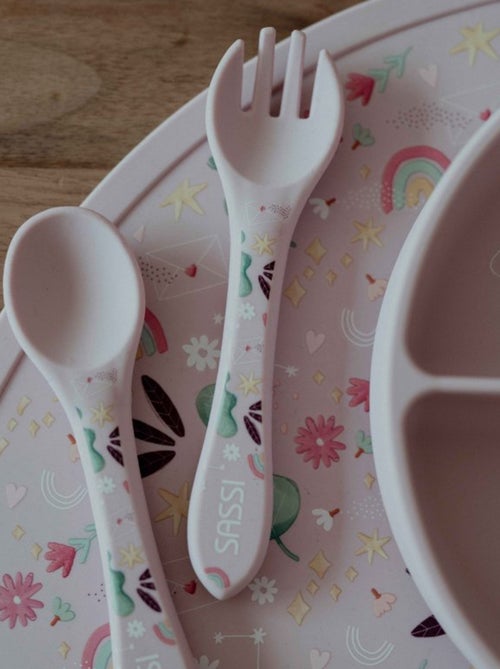 Set van siliconen vork en lepel, dieren - Kiabi