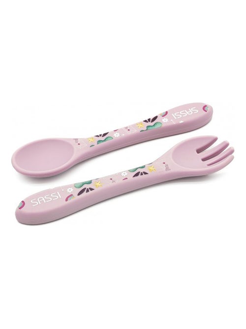 Set van siliconen vork en lepel, dieren - Kiabi