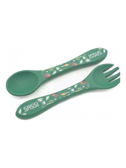 Set van siliconen vork en lepel, dieren | sassi junior - Kiabi