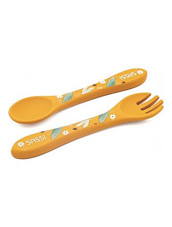 Set van siliconen vork en lepel, dieren | sassi junior