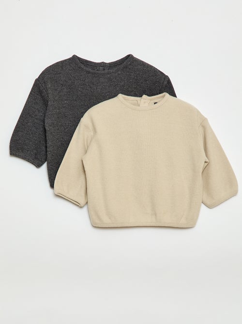 Set van trui van zachte teddy stof met knoopjes bij de hals - Kiabi