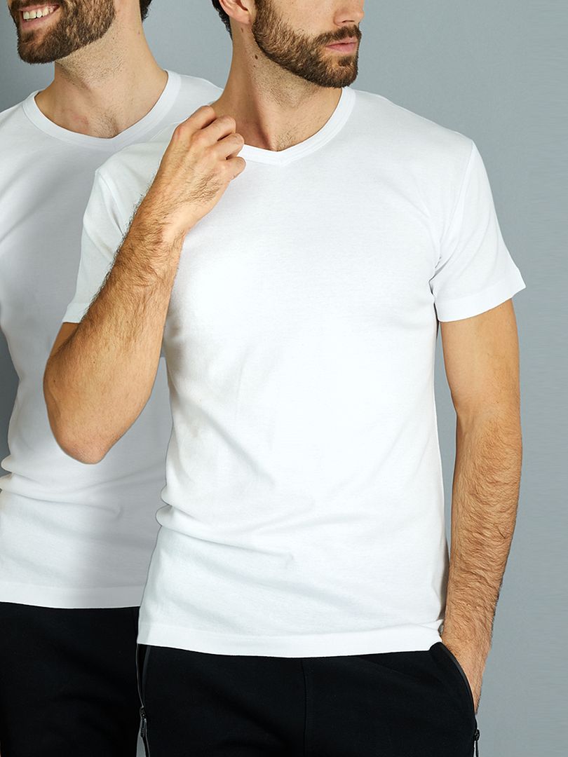 Set van twee katoenen T-shirts met een V-hals van ‘Dim’ wit - Kiabi