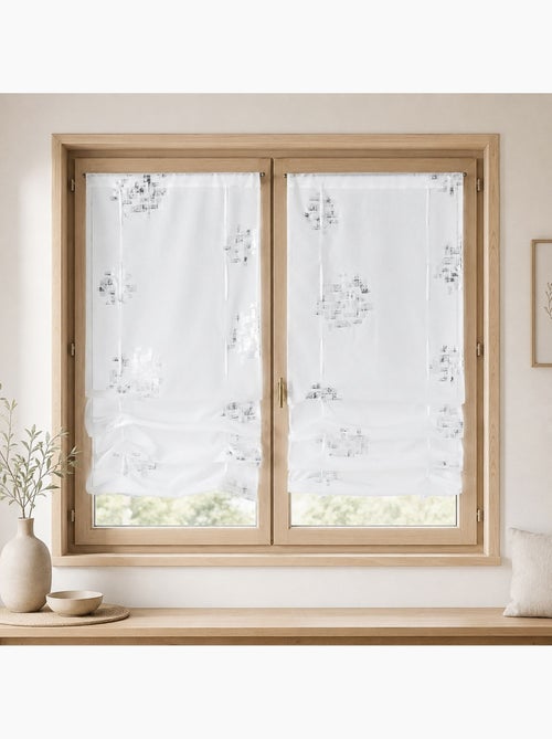 Set van twee kleine, oprolbare vitragegordijnen met zilverkleurige print - Kiabi Set van twee kleine, oprolbare vitragegordijnen met zilverkleurige print - Kiabi