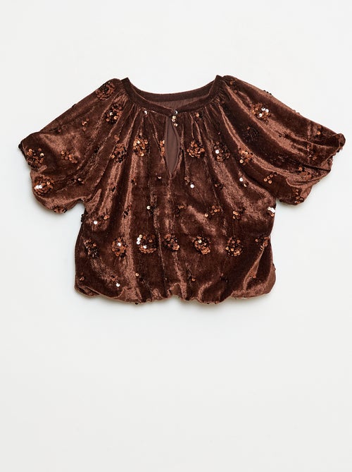 Setje - Bloesje + flared-fit broek van velours - Kiabi