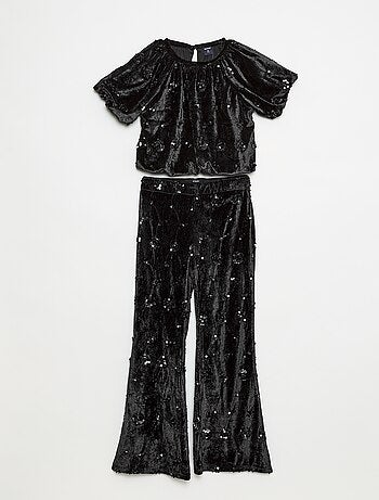 Setje - Bloesje + flared-fit broek van velours