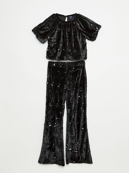 Setje - Bloesje + flared-fit broek van velours - Kiabi