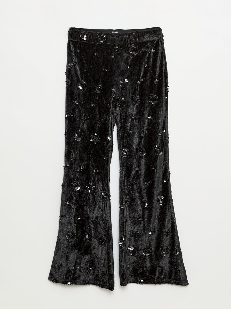 Setje - Bloesje + flared-fit broek van velours Zwart - Kiabi