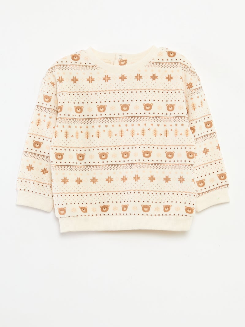 Setje - Fluwelen pyjama + vestje van katoenen interlock Biege - Kiabi