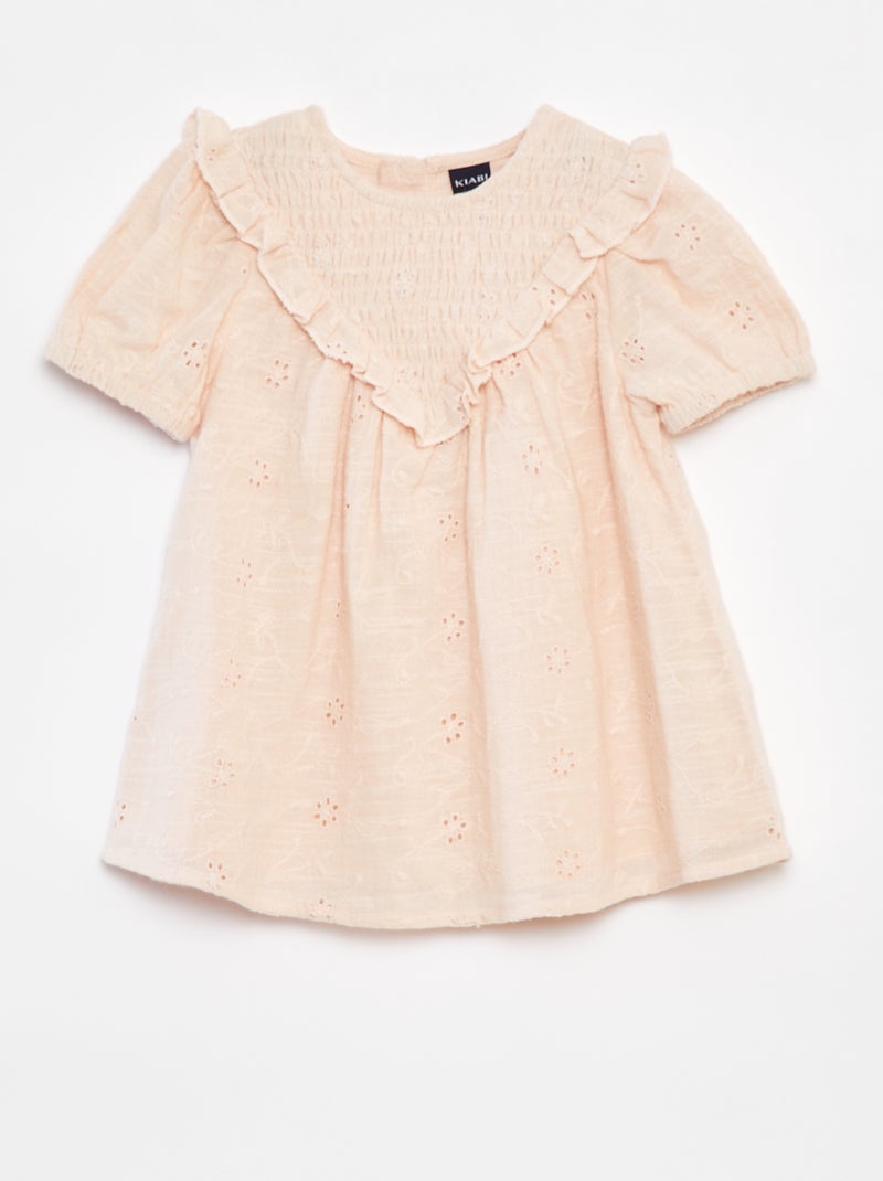 Setje - Jurk met broderie anglaise + broekje - 2-delig Biege - Kiabi