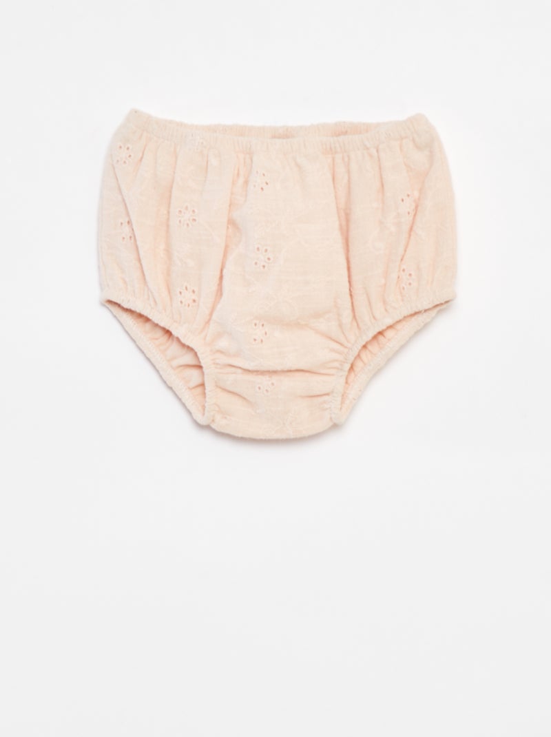 Setje - Jurk met broderie anglaise + broekje - 2-delig Biege - Kiabi