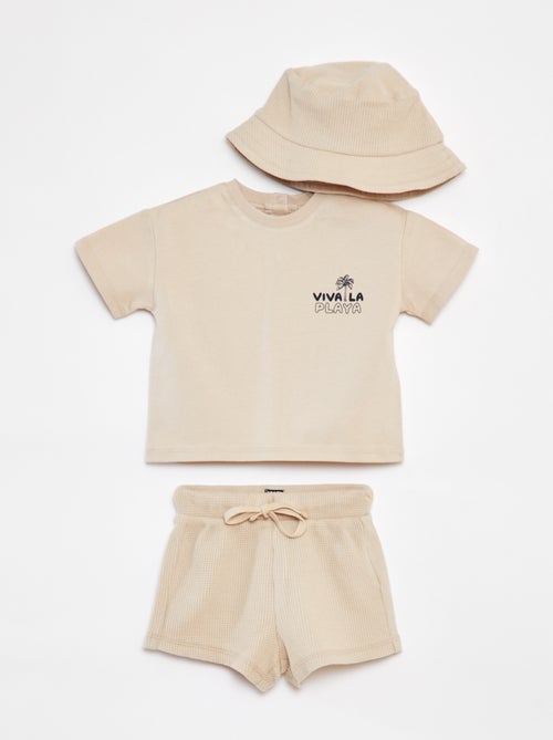 Setje - Kort T-shirt + short + vissershoedje - 3-delig - Kiabi