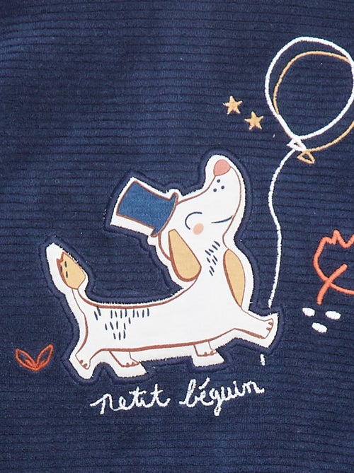 Setje - Lange pyjama met T-shirt + broek met voetjes in fleece - 2-delig - Kiabi