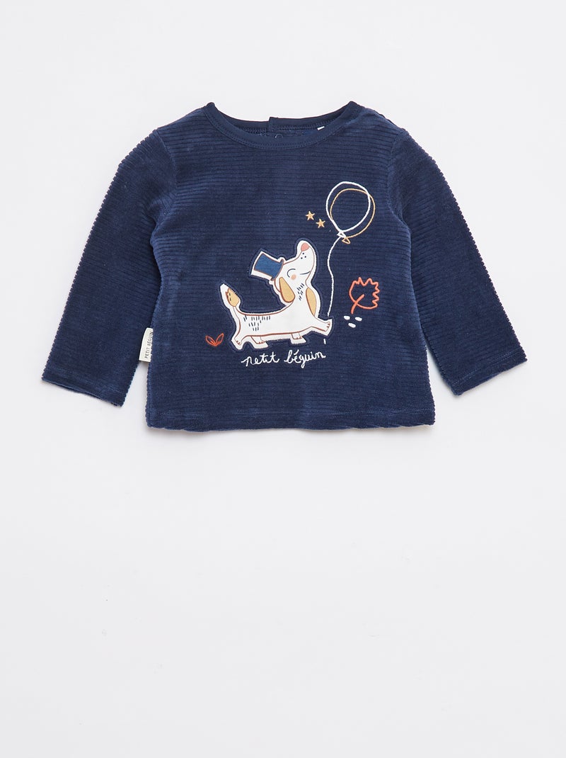 Setje - Lange pyjama met T-shirt + broek met voetjes in fleece - 2-delig Biege - Kiabi