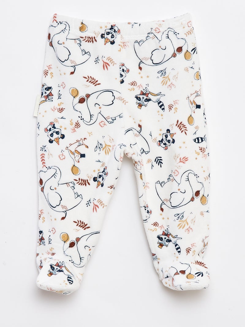 Setje - Lange pyjama met T-shirt + broek met voetjes in fleece - 2-delig Biege - Kiabi